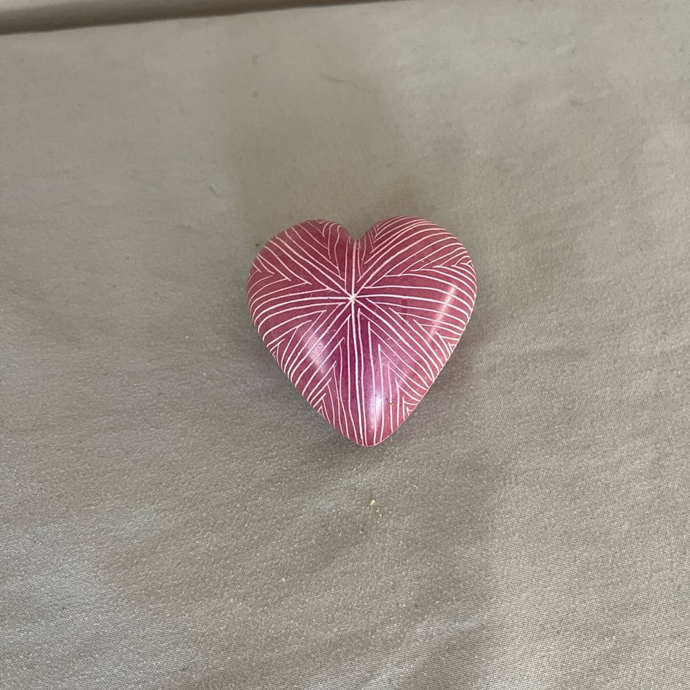 Handcrafted Heart Shaped Soapstone Art Swahili Modern Kenya Handmade Solid Rock - Picture 4 of 7